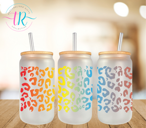 16oz Glass Tumbler - Rainbow Leopard