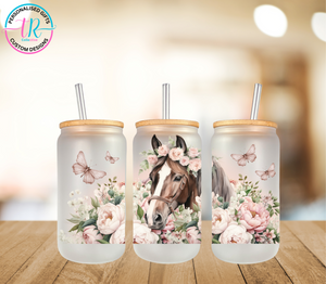 16oz Glass Tumbler - Rose Horse