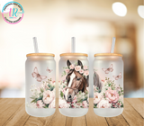 16oz Glass Tumbler - Rose Horse