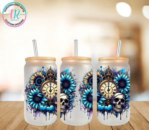 16oz Glass Tumbler - Time Skull