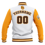 Custom White Yellow Brown Waterproof Varsity Jackets Personalized Stitched Name Number Logo to Letterman Jackets