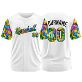 Custom Full Print Design Baseball Jersey white-green-yellow