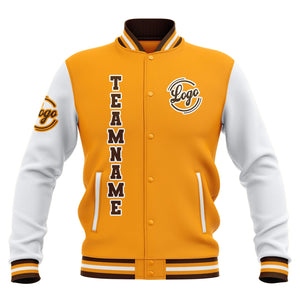 Custom Yellow White Brown Waterproof Varsity Jackets Personalized Stitched Name Number Logo to Letterman Jackets