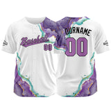 Custom Full Print Design Baseball Jersey white-purple-green