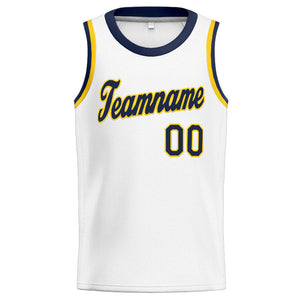 Custom Stitched Basketball Jersey for Men, Women And Kids White-Navy-Yellow