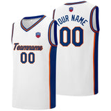 Custom basketball jersey shorts for men and women. Embroidered and printed name, number and logo White