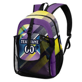 Customize Purple White Yellow Sports Backpacks Featuring Personalized Names, Numbers and Logos