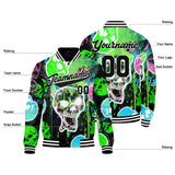 Custom Blurry skeletons &Green blue Varsity Jacket for Men Women and Youth with Personalized Letterman Jacket