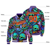 Custom Psychedelic Skeleton & Blue Orange Varsity Jacket for Men Women and Youth with Personalized Letterman Jacket