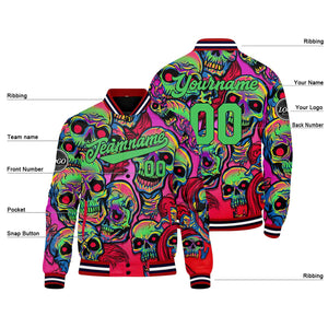 Custom Psychedelic Skeleton & Red Green Varsity Jacket for Men Women and Youth with Personalized Letterman Jacket