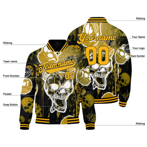 Custom Blurred Skeleton & Yellow Varsity Jacket for Men Women and Youth with Personalized Letterman Jacket