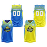 Custom Reversible Basketball Suit for Adults and Kids Personalized Jersey Blue-Yellow