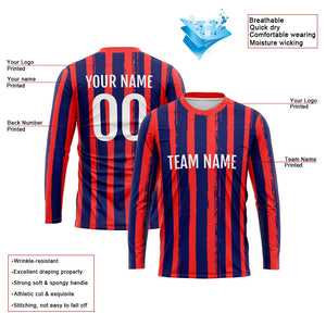 Custom Basketball Soccer Football Shooting Long T-Shirt for Adults and Kids Stripe-Red-Navy