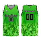 Custom Basketball Jersey Uniform Suit Printed Your Logo Name Number Flame&Green