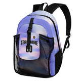 Customize Purple Sports Backpacks Featuring Personalized Names, Numbers and Logos