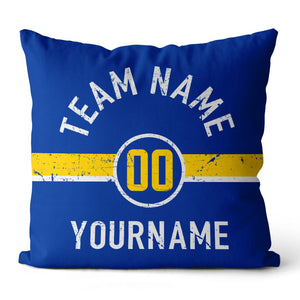 Custom Football Throw Pillow for Men Women Boy Gift Printed Your Personalized Name Number Blue & White & Yellow