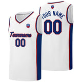 Custom basketball jersey shorts for men and women. Embroidered and printed name, number and logo White