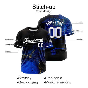 Custom Full Print Design Baseball Jersey black-blue