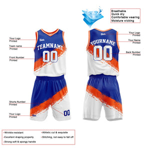 Custom Reversible Basketball Suit for Adults and Kids Royal-Orange-White