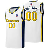 Custom basketball jersey shorts for men and women. Embroidered and printed name, number and logo White