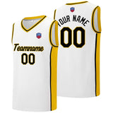 Custom basketball jersey shorts for men and women. Embroidered and printed name, number and logo White