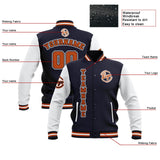 Custom Navy White Orange Waterproof Varsity Jackets Personalized Stitched Name Number Logo to Letterman Jackets