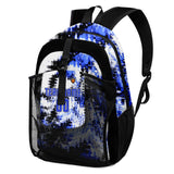 Customize White Blue Sports Backpacks Featuring Personalized Names, Numbers and Logos