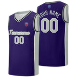 Custom basketball jersey shorts for men and women. Embroidered and printed name, number and logo Purple