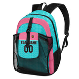 Customize Pink Aqua Sports Backpacks Featuring Personalized Names, Numbers and Logos