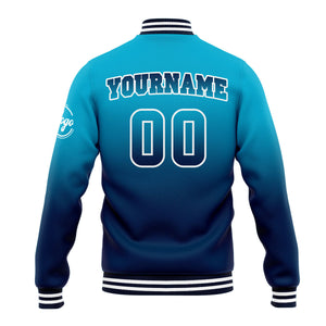 Custom Gradient Varsity Jacket Letterman jacket for Men, Women and Youth Aqua Dark Blue