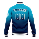 Custom Gradient Varsity Jacket Letterman jacket for Men, Women and Youth Aqua Dark Blue