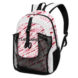 Customize Red White Sports Backpacks Featuring Personalized Names, Numbers and Logos