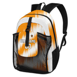 Customize Orange White Sports Backpacks Featuring Personalized Names, Numbers and Logos