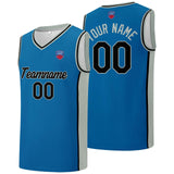 Custom basketball jersey shorts for men and women. Embroidered and printed name, number and logo Blue&Grey