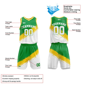 Custom Reversible Basketball Suit for Adults and Kids Green-Yellow-White