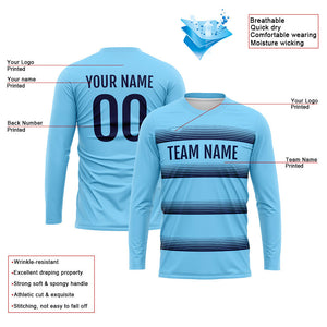 Custom Basketball Soccer Football Shooting Long T-Shirt for Adults and Kids Light Blue-Navy