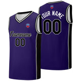 Custom basketball jersey shorts for men and women. Embroidered and printed name, number and logo Purple&Black