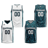 Custom White Dark Green Reversible Basketball Suit for Adults and Kids Personalized Jersey