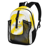 Customize Yellow White Sports Backpacks Featuring Personalized Names, Numbers and Logos