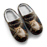 Custom Your Own Personalized Cotton Slippers for Dog Cat Lover Add Any Text Photoes Brown&Navy Tartan