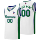 Custom basketball jersey shorts for men and women. Embroidered and printed name, number and logo White