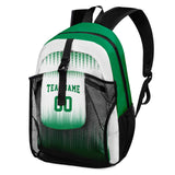 Customize White Green Sports Backpacks Featuring Personalized Names, Numbers and Logos