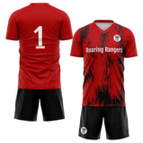 Roaring rangers soccer  red jersey  black shorts unifroms