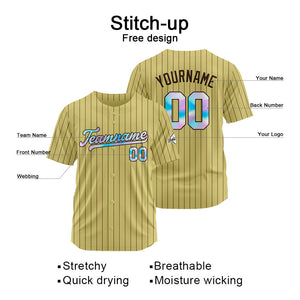 Custom Stripe-Gold Brown Baseball Jersey Stitched Design Personalized Hip Hop Baseball Shirts