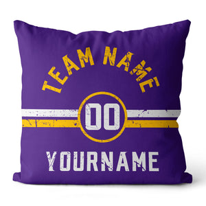 Custom Football Throw Pillow for Men Women Boy Gift Printed Your Personalized Name Number Purple & Yellow & White