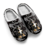 Custom Your Own Personalized Cotton Slippers for Dog Cat Lover Add Any Text Photoes Grey&Black Fluid