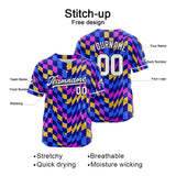 Custom Full Print Design Baseball Jersey purple-blue-yellow