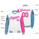 Custom Varsity Jacket Letterman jacket for Men, Women and Youth White Light Blue Pink