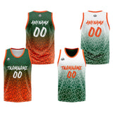 Custom Reversible Basketball Suit for Adults and Kids Personalized Jersey Flaw-Green&Orange