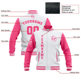 Custom White Pink Waterproof Varsity Jackets Personalized Stitched Name Number Logo to Letterman Jackets